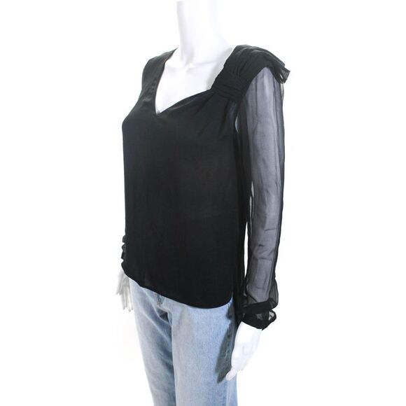 Robert Rodriguez Womens Silk Chiffon V-Neck Tied Shoulder Blouse Black Size XS - Picture 2 of 6